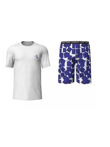 Pánské krátké pyžamo 000NM2128E 6OF bílá modrá – Calvin Klein bílá modrá XL