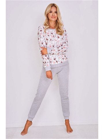 Dámské zateplené pyžamo Lilia květinové šedá XL