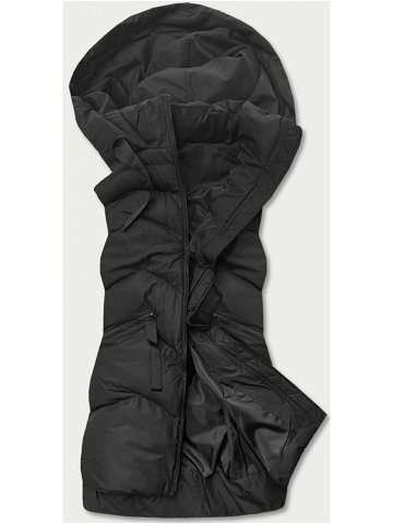 Dlouhá černá dámská vesta s kapucí 5M788-392 odcienie czerni XL 42
