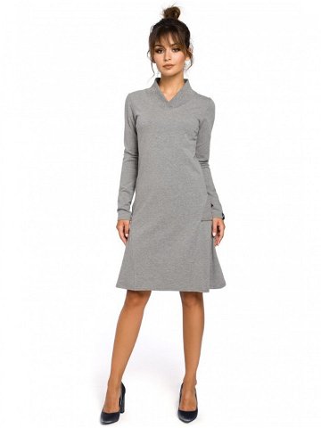 B044 Trapézové šaty s žebrovaným lemováním – šedé EU XXL