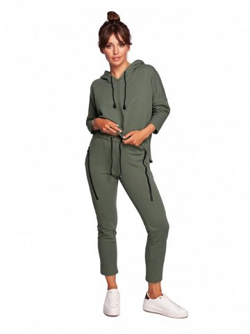 B240 Úzké pletené kalhoty s ozdobnými zipy – khaki barva EU XXL