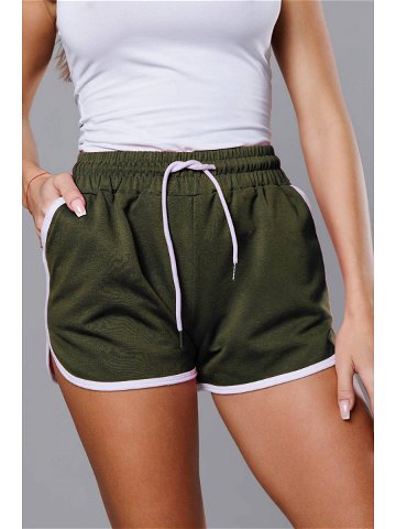 Dámské šortky v khaki barvě s kontrastní lemovkou 8K208-29 odcienie zieleni XL 42