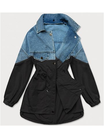 Světle modro-černá volná džínová bunda z různých spojených materiálů B9791-5001 odcienie niebieskiego XL 42