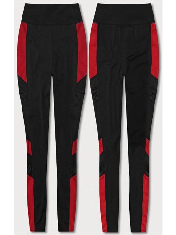 Černo-červené sportovní legíny se vsadkami podél nohavic Y6841 odcienie czerni L 40