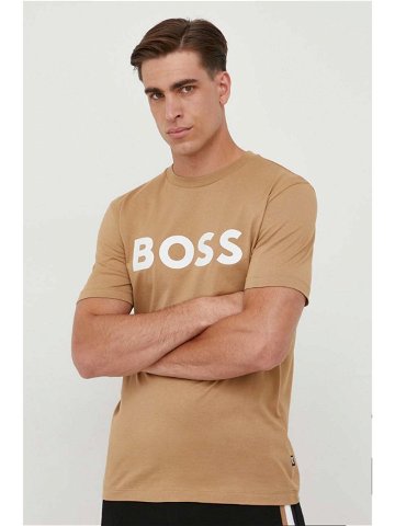 Bavlněné tričko BOSS béžová barva s potiskem 50495742