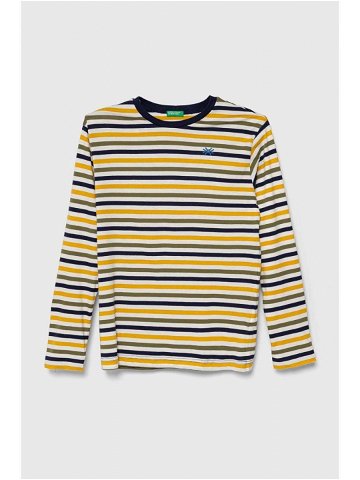 Dětské bavlněné tričko s dlouhým rukávem United Colors of Benetton žlutá barva