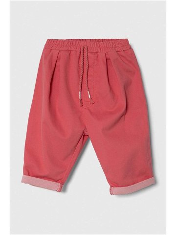 Kojenecké kalhoty United Colors of Benetton růžová barva hladké