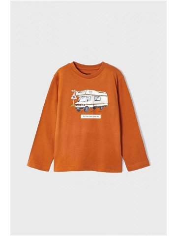 Dětská bavlněná košile s dlouhým rukávem Mayoral oranžová barva s potiskem