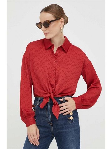 Košile Guess dámská červená barva relaxed s klasickým límcem