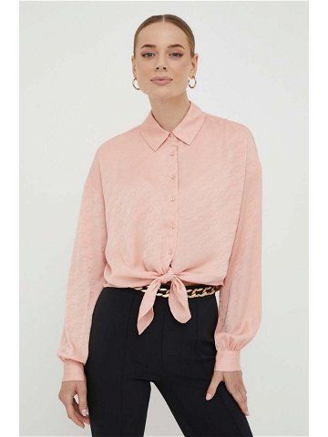 Košile Guess dámská růžová barva relaxed s klasickým límcem
