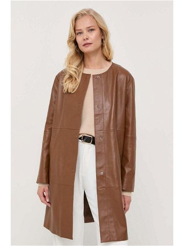 Kožený kabát Weekend Max Mara dámský hnědá barva přechodný oversize