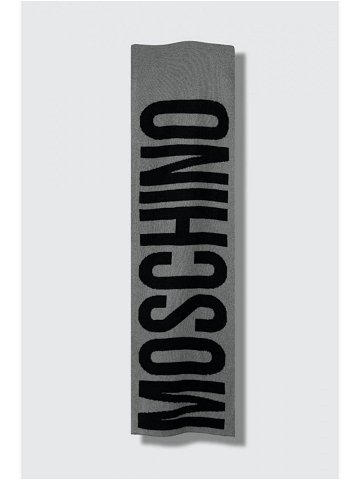 Šátek z vlněné směsi Moschino šedá barva vzorovaný