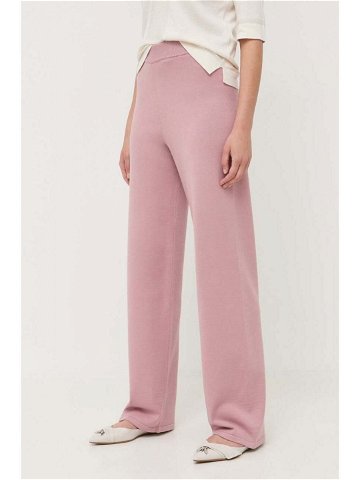 Kalhoty Max Mara Leisure dámské růžová barva jednoduché high waist