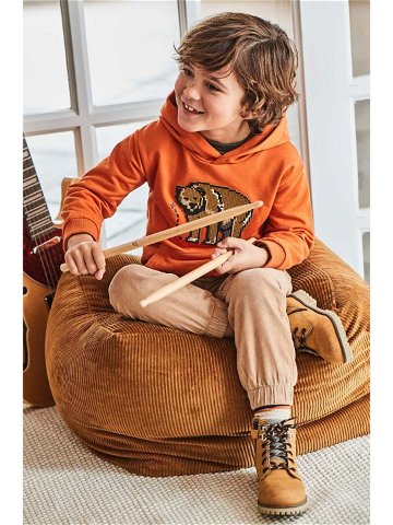 Dětská mikina Mayoral oranžová barva s kapucí s potiskem