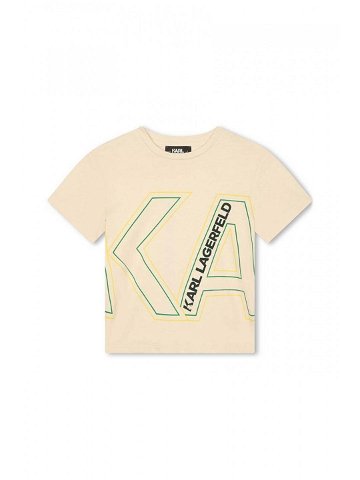 Dětské bavlněné tričko Karl Lagerfeld béžová barva s potiskem