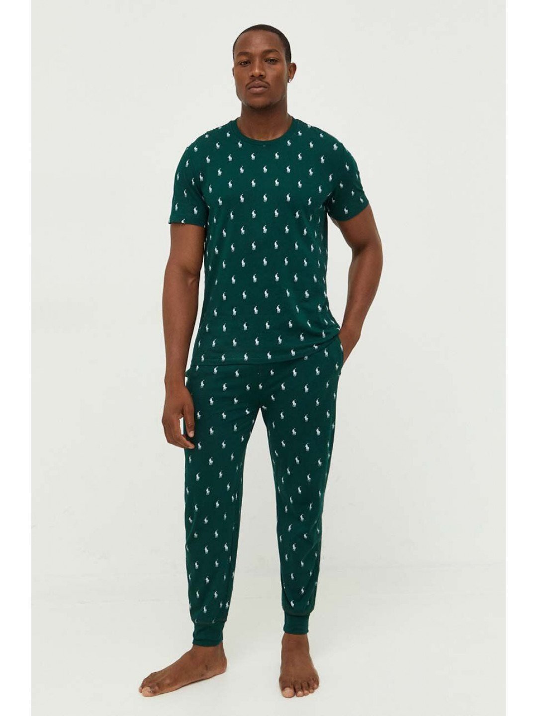Bavlněné pyžamové kalhoty Polo Ralph Lauren zelená barva 714899500
