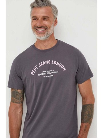 Bavlněné tričko Pepe Jeans Waddon šedá barva s potiskem
