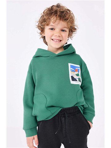 Dětská mikina Mayoral zelená barva s kapucí s potiskem