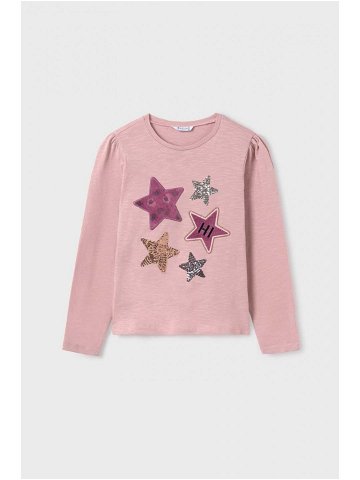 Dětské bavlněné tričko s dlouhým rukávem Mayoral růžová barva