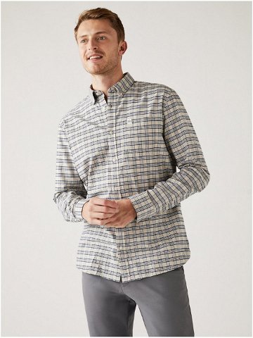 Šedo-béžová pánská kostkovaná bavlněná košile Marks & Spencer Oxford