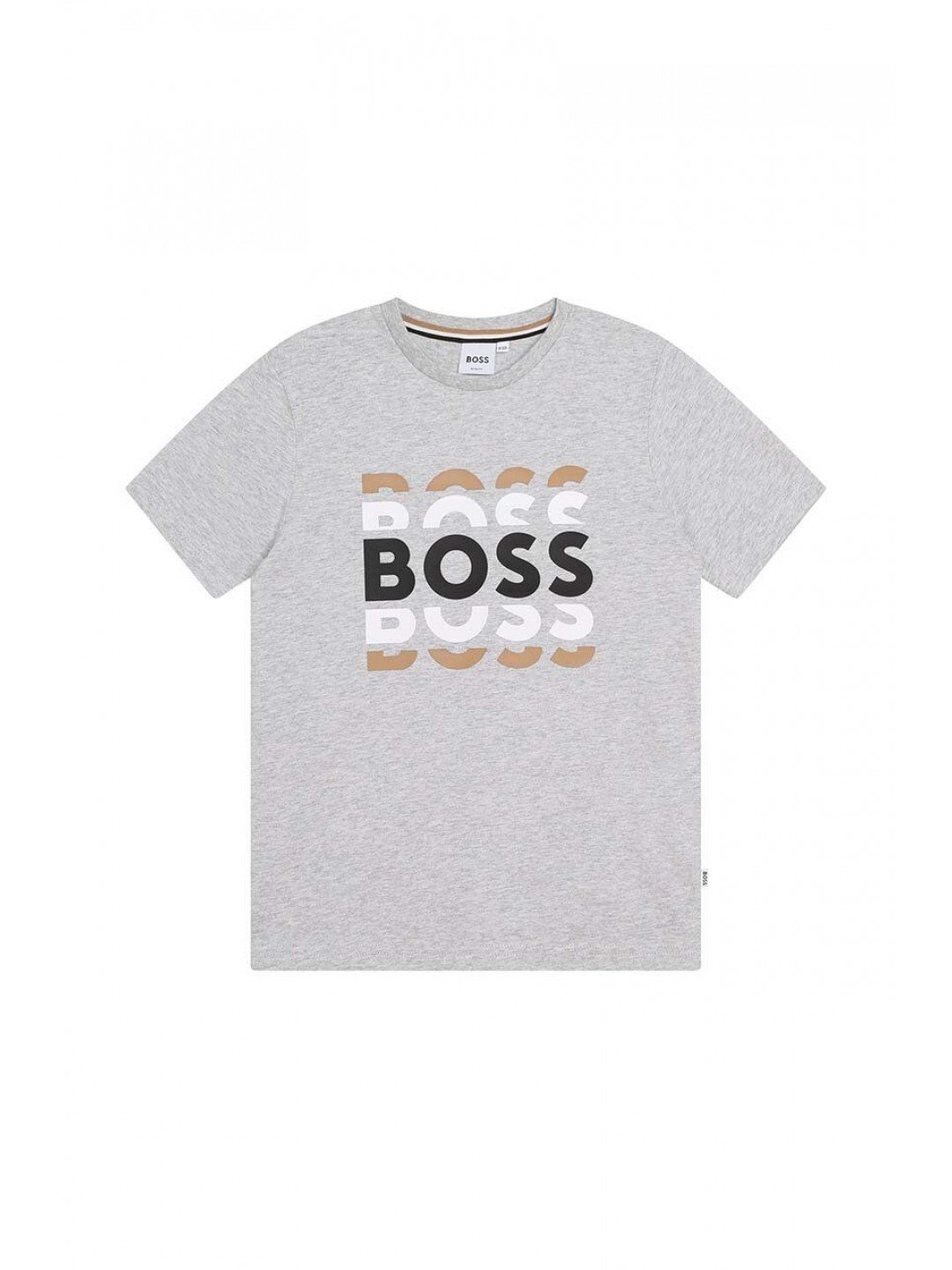 Dětské bavlněné tričko BOSS šedá barva s potiskem