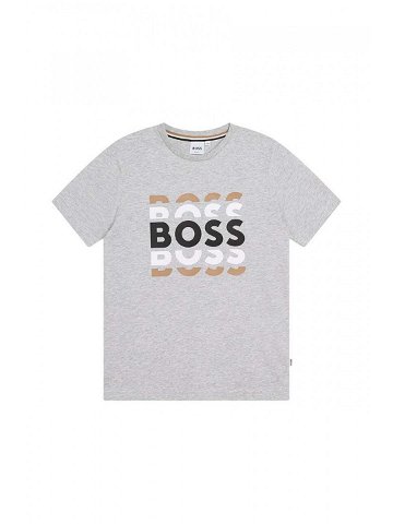 Dětské bavlněné tričko BOSS šedá barva s potiskem