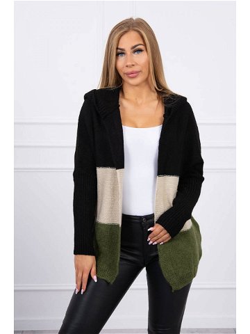 Tříbarevný svetr s kapucí černý béžový khaki UNI