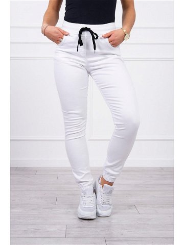 Džínové kalhoty s žebrovaným lemem bílé 4XL-5XL-6XL