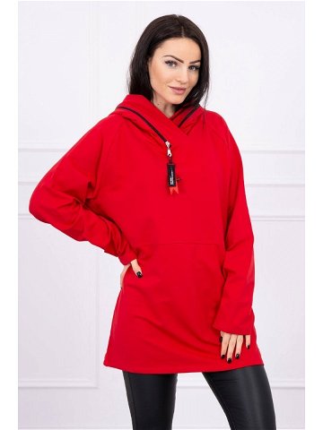 Oversize tunika na zip s kapucí červená UNI