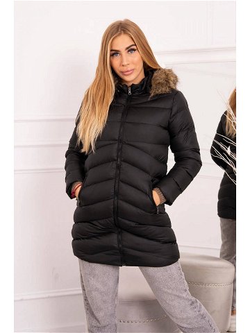 Prošívaná zimní bunda s kapucí a kožešinou černá XL