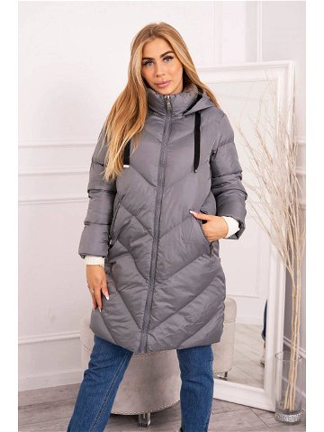 Zimní bunda s límcem a kapucí šedá S
