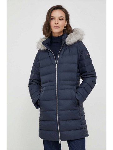 Péřová bunda Tommy Hilfiger dámská tmavomodrá barva zimní