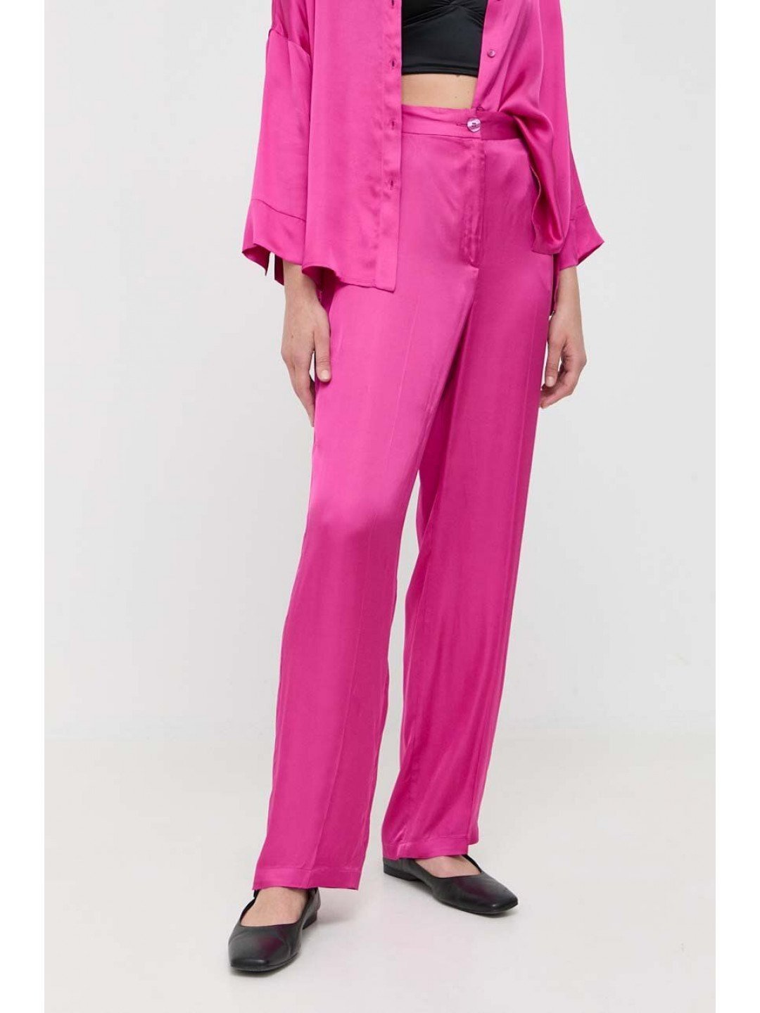Kalhoty MAX & Co dámské růžová barva široké high waist