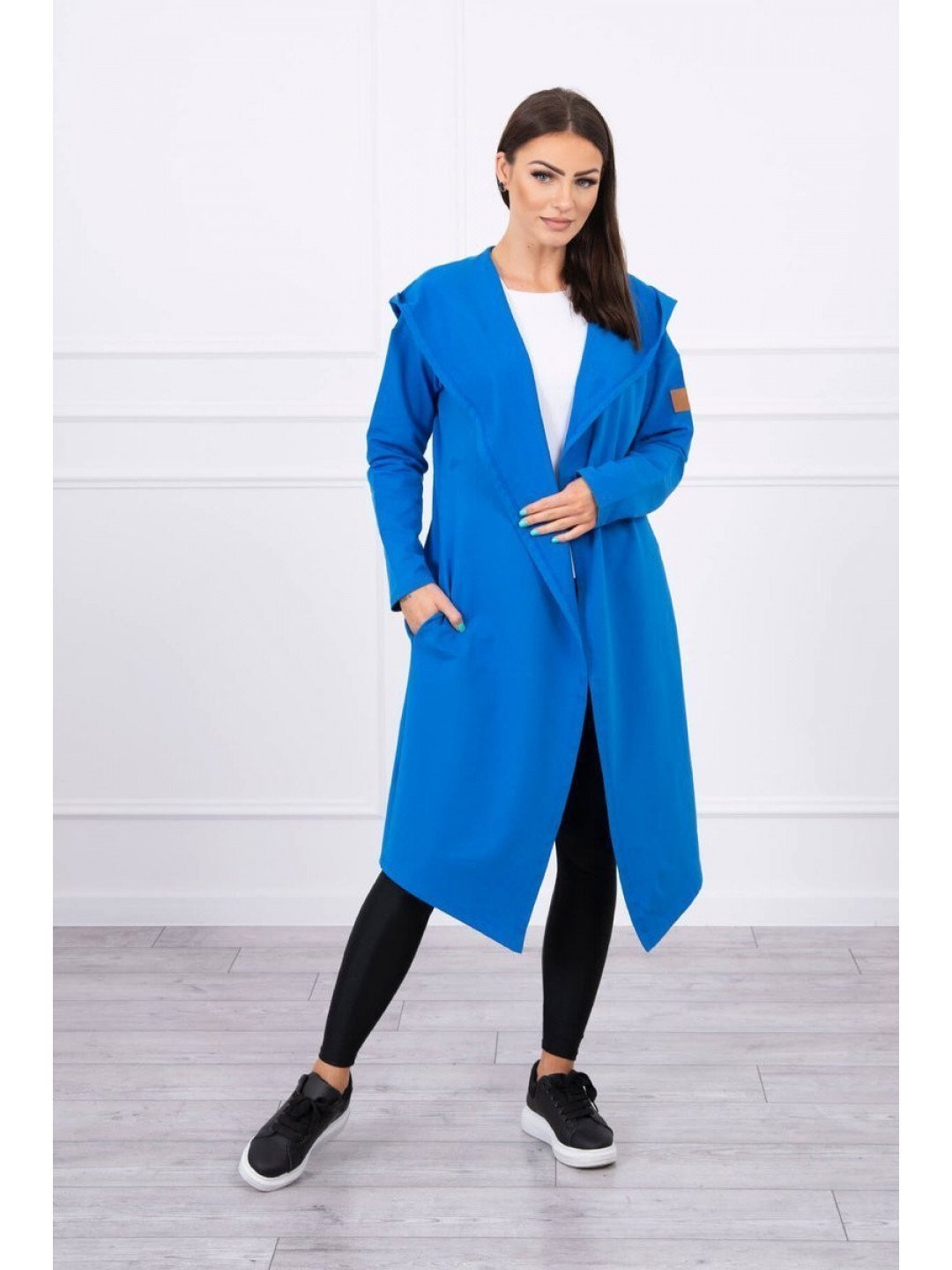 Dlouhý kabát s kapucí chrpově modrý UNI
