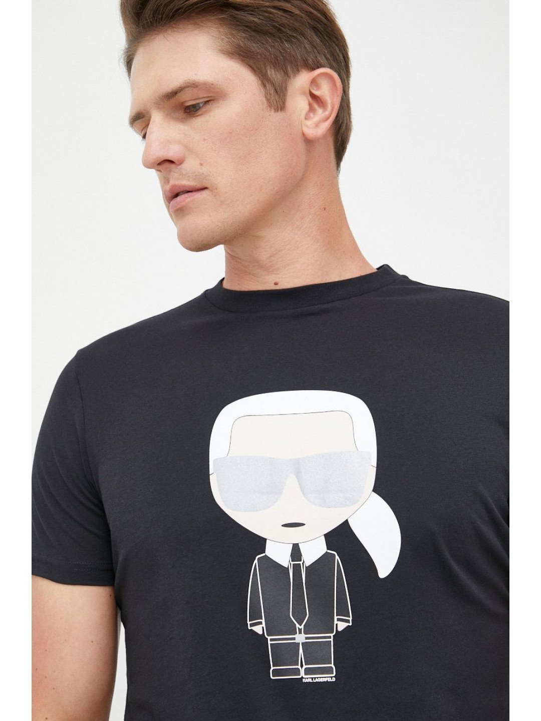 Bavlněné tričko Karl Lagerfeld černá barva s potiskem 500251 755071