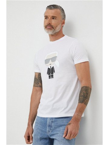 Bavlněné tričko Karl Lagerfeld bílá barva s potiskem 500251 755071