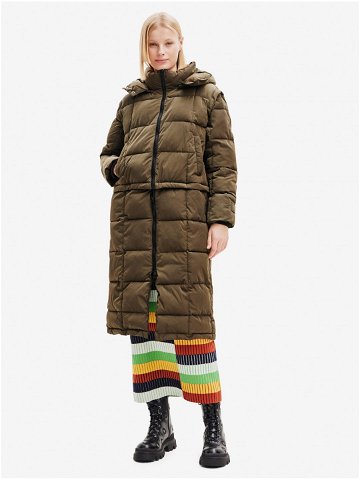 Khaki dámský zimní prošívaný kabát vesta Desigual Tetris