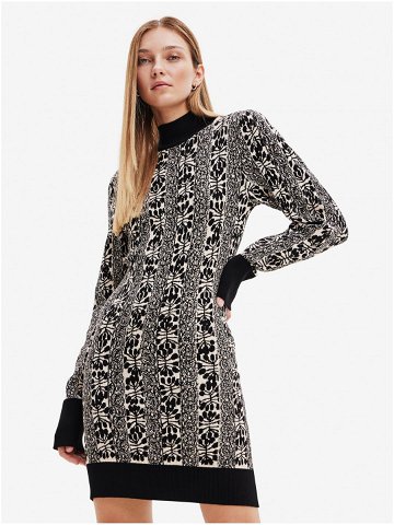 Béžovo-černé dámské vzorované svetrové šaty Desigual Francesca – Lacroix