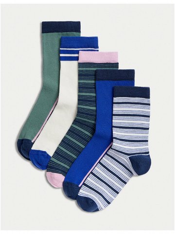 Sada pěti párů klučičích ponožek v modré zelené a krémové barvě Marks & Spencer