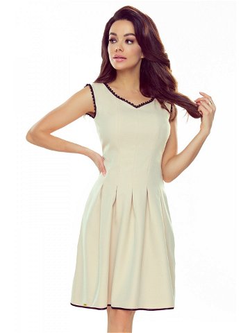 Rozšířené béžové dámské šaty s krajkou ve výštrihu 452-5 XL