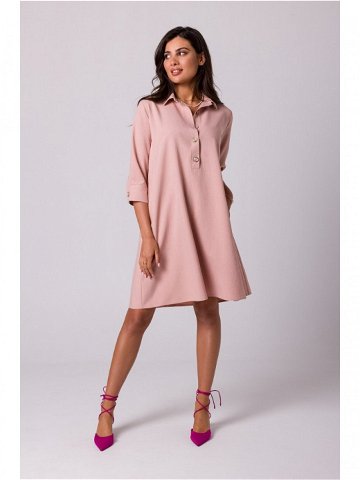 Dámské rozšířené košilové šaty B257 pudr růžová – BEwear pudrovo-růžová L