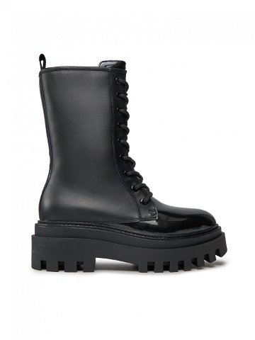 Calvin Klein Jeans Turistická obuv Flatform Laceup Boot Patent YW0YW00852 Černá