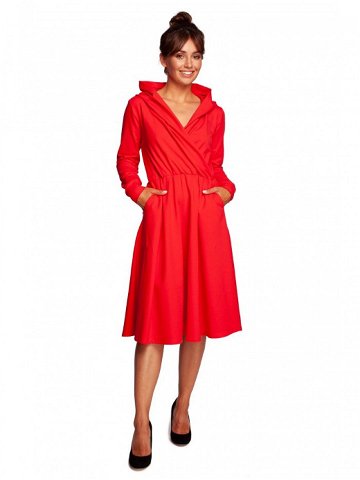B245 Rozšířené šaty se zavinováním a kapucí – červené EU XXL