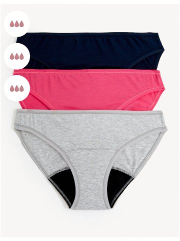 Sada tří dámských menstruačních kalhotek s vysokou savostí v šedé růžové a černé barvě Marks & Spencer