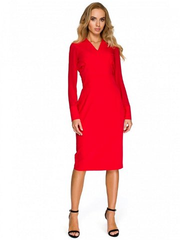 S136 Šifonové pouzdrové šaty s dlouhými rukávy – červené EU XXL