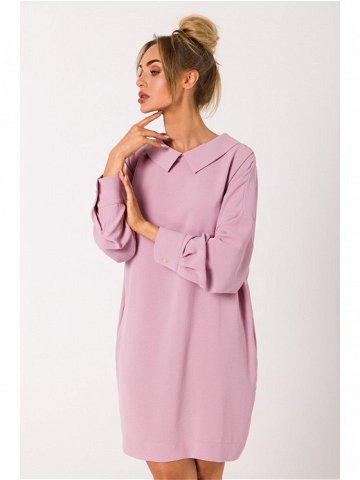 M740 Košilové šaty s ozdobným límečkem – krepové růžové EU XXL