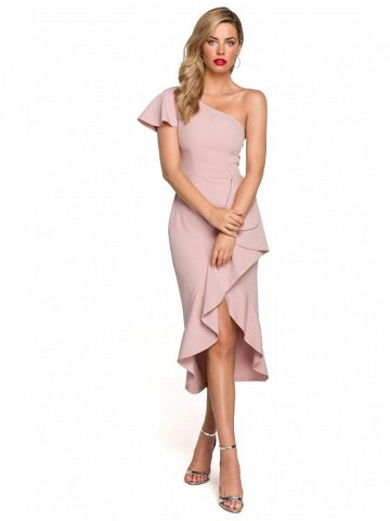 Dámské šaty na jedno rameno K146 Pudr růžové – Makover pudrovo-růžová M