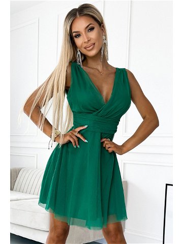 Elegantní zelené dámské šaty s výstřihem a mašlí 474-1 UNI