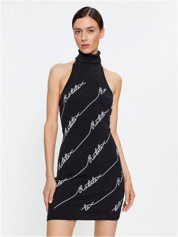 ROTATE Úpletové šaty Sequin Logo 110112100 Černá Slim Fit