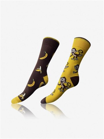 Sada tří párů unisex vzorovaných ponožek v hnědé žluté šedé a zelené barvě Bellinda CRAZY SOCKS 3x